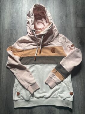 Wanakome Colorblock Pullover Hoodie in Blush, Tan, Brown & White
